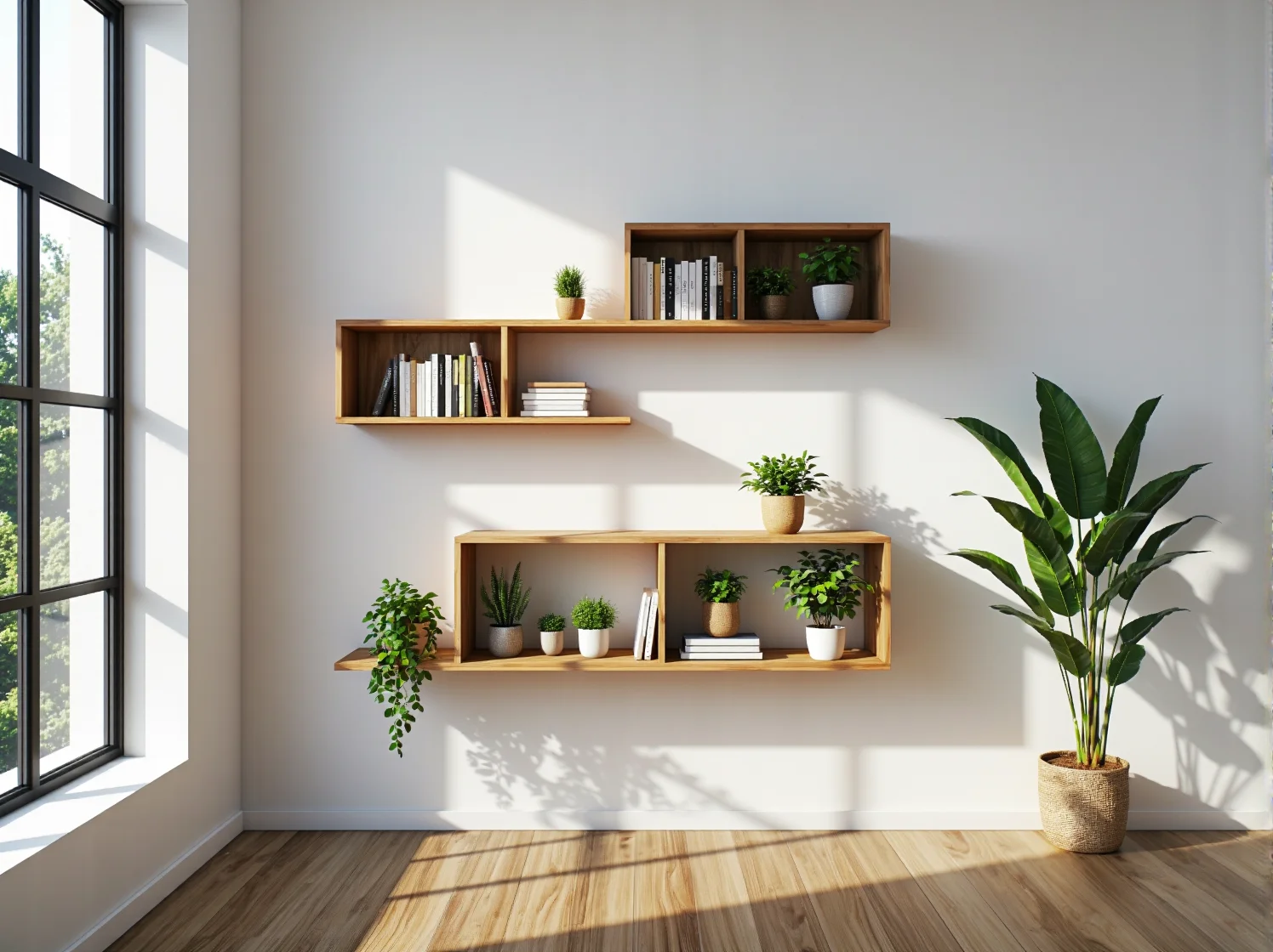 Czarne metalowe półki ścienne o lekkiej konstrukcji w stylu loftowym i minimalistycznym.