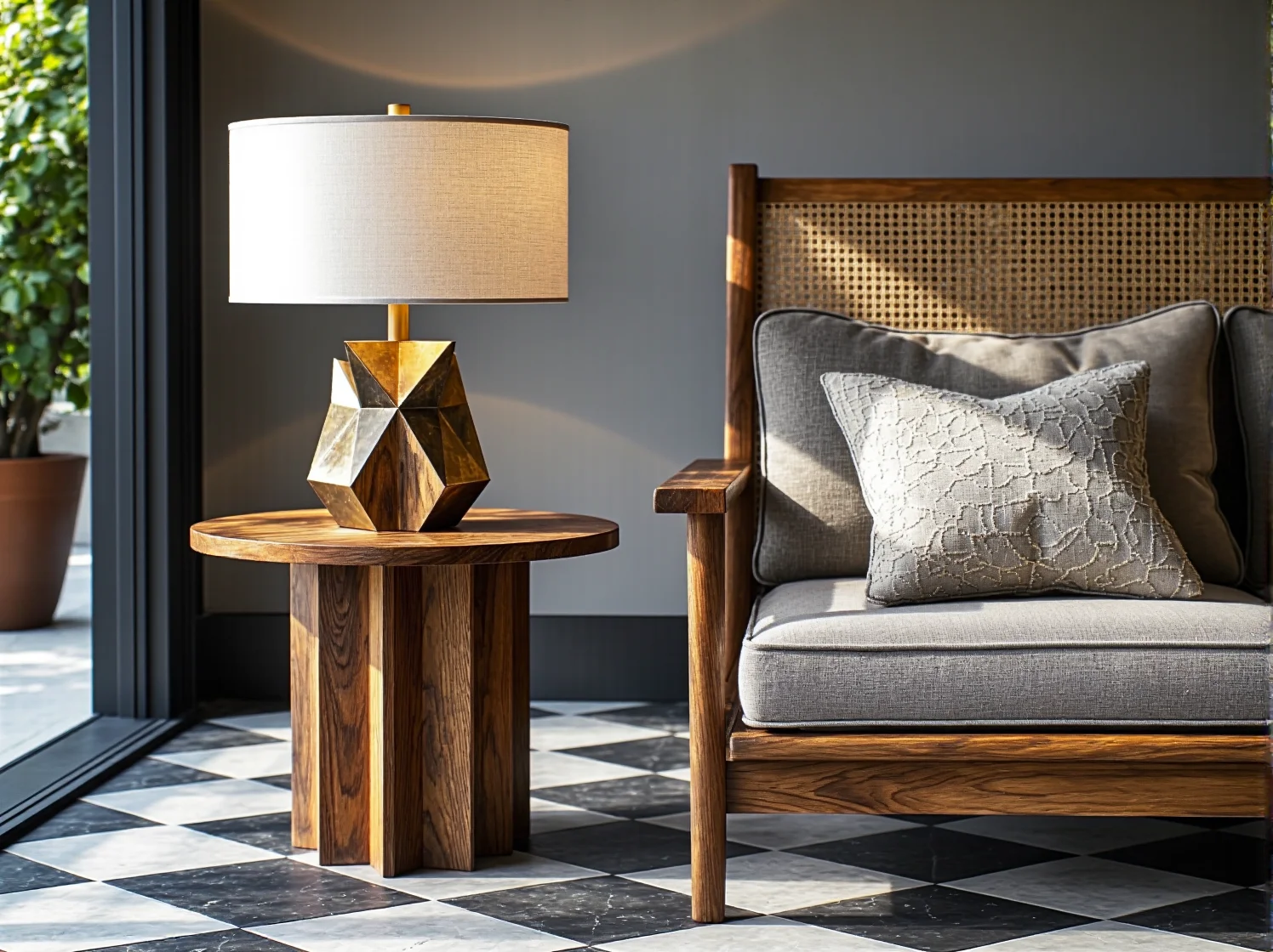 Eleganckie meble ogrodowe z lat 20. na stylowym tarasie wypoczynkowym.