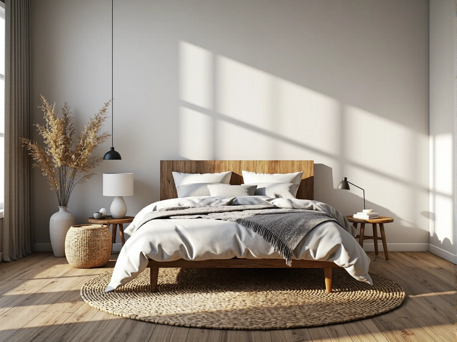 Koncepcja hygge we wnętrzu – przytulne wełniane tekstylia i ciepłe oświetlenie