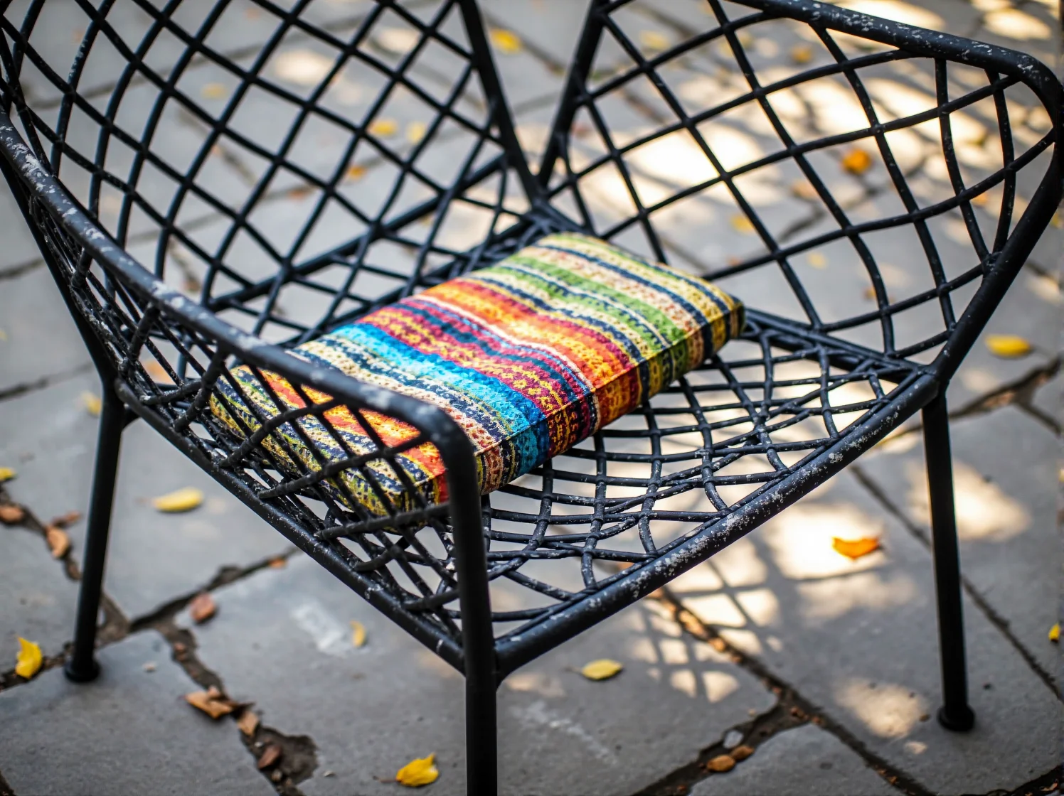 Industrialne meble ogrodowe z metalu w stylu loftowym otoczone zielenią