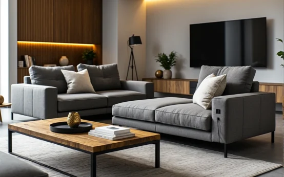 Nowoczesna sofa szara z panelem sterowania i gniazdkiem USB