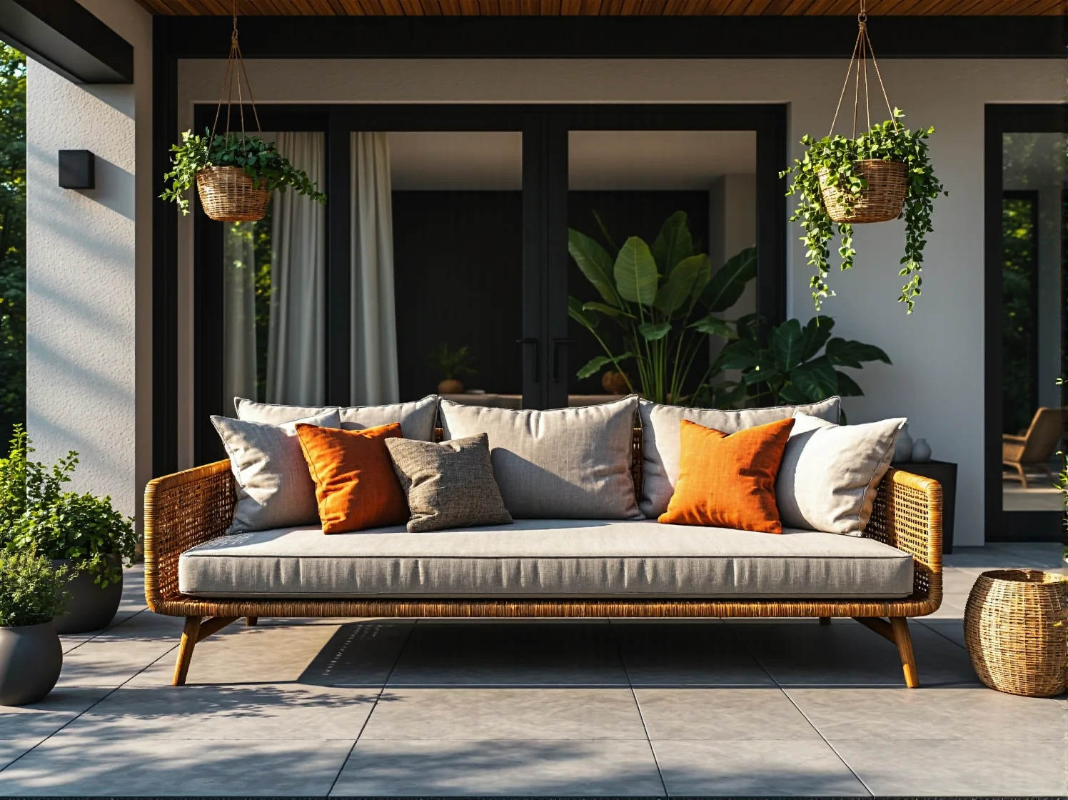 Lśniące meble tarasowe z technorattanu po konserwacji