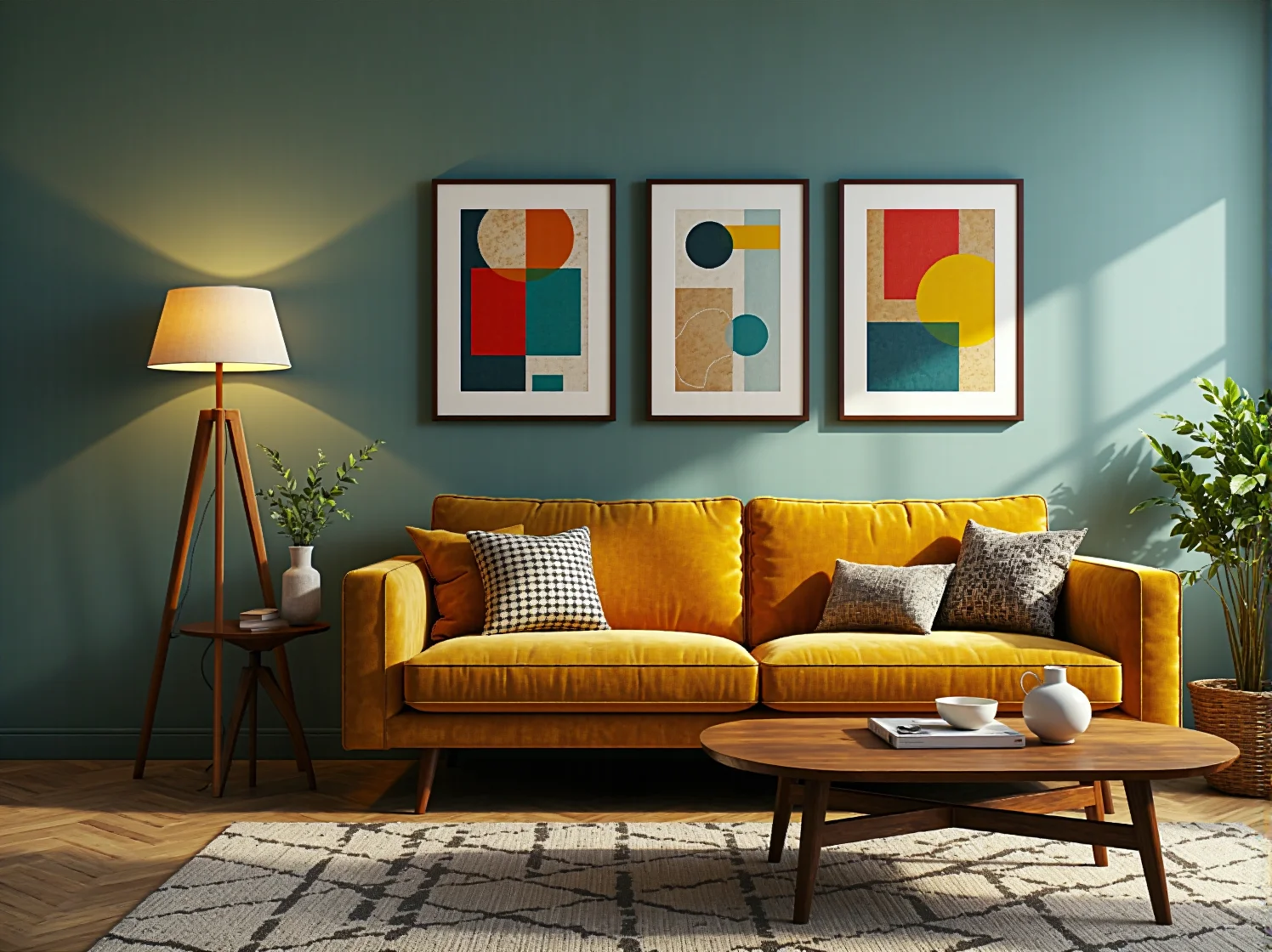 Lampa stojąca tripod z drewnianym trójnogiem i kremowym kloszem