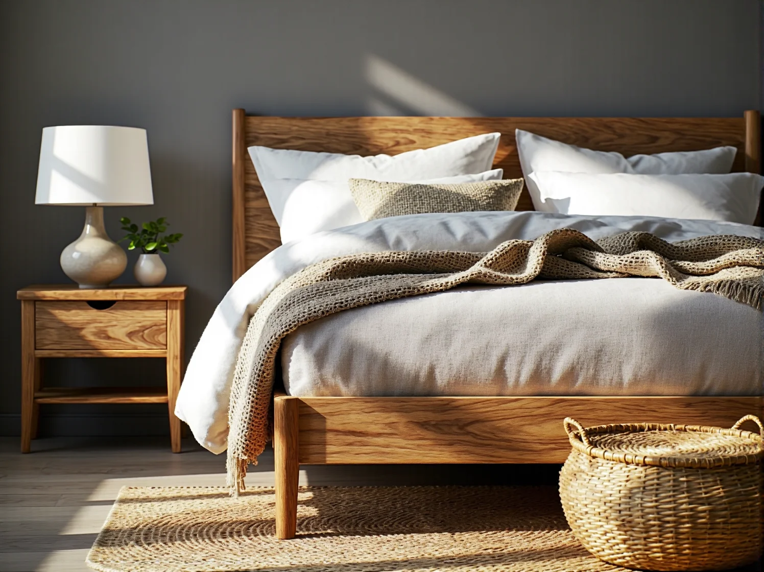 Minimalistyczna lampa wisząca nad stołem w jadalni, zapewniająca doskonałe oświetlenie i podkreślająca styl skandynawski.