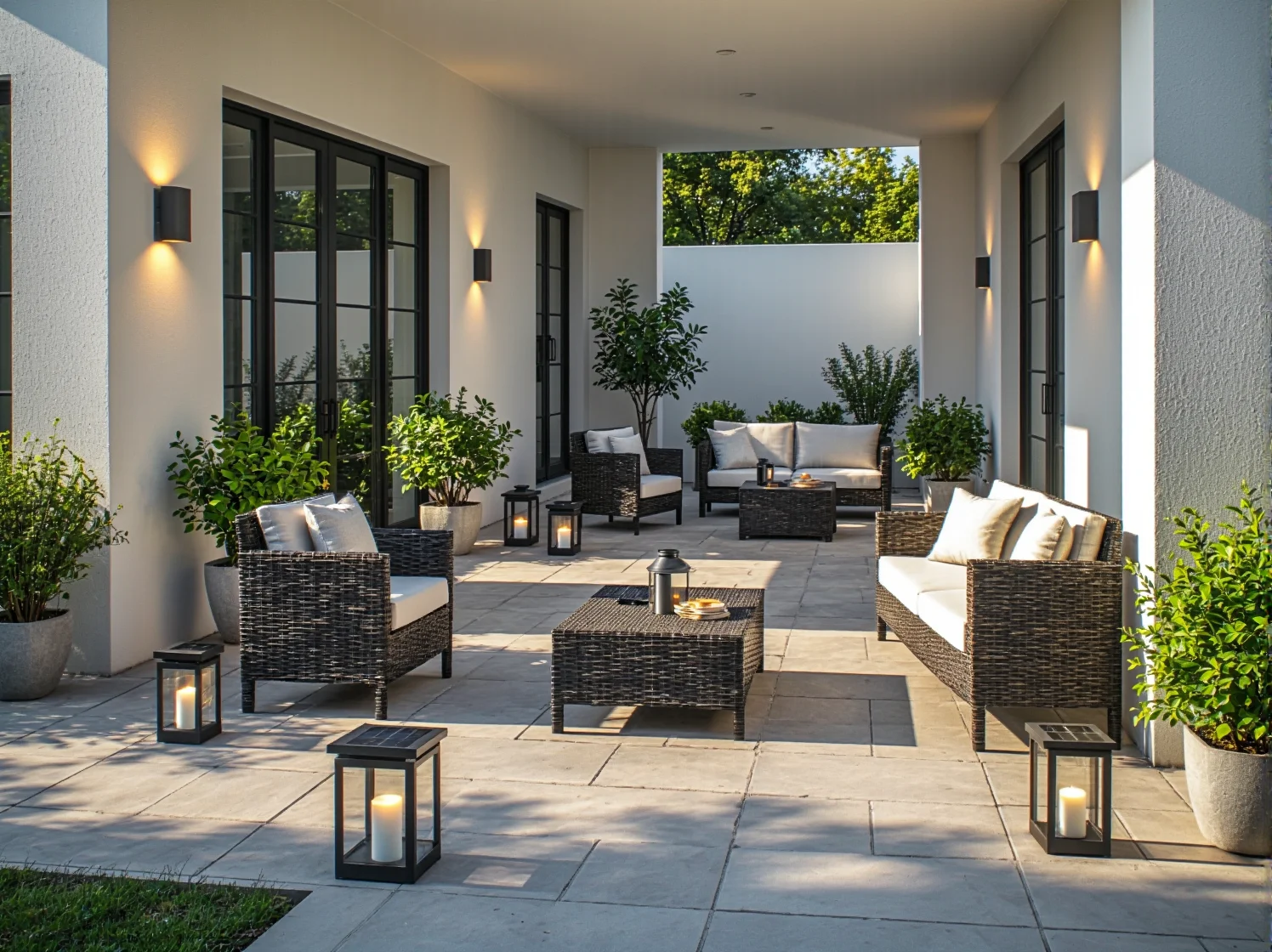 Czarne lampy solarne ogrodowe z metalową ramą i świecą LED