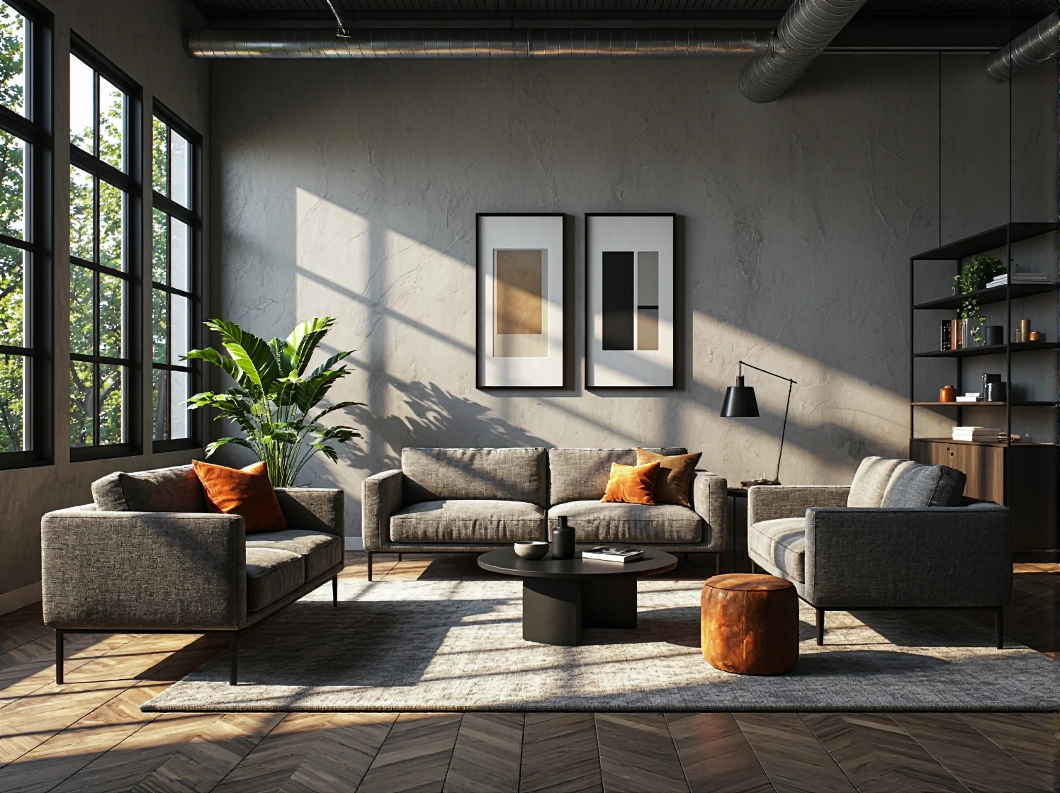 Łóżko kontynentalne w odcieniu antracytu pasujące do sypialni w stylu industrialnym.