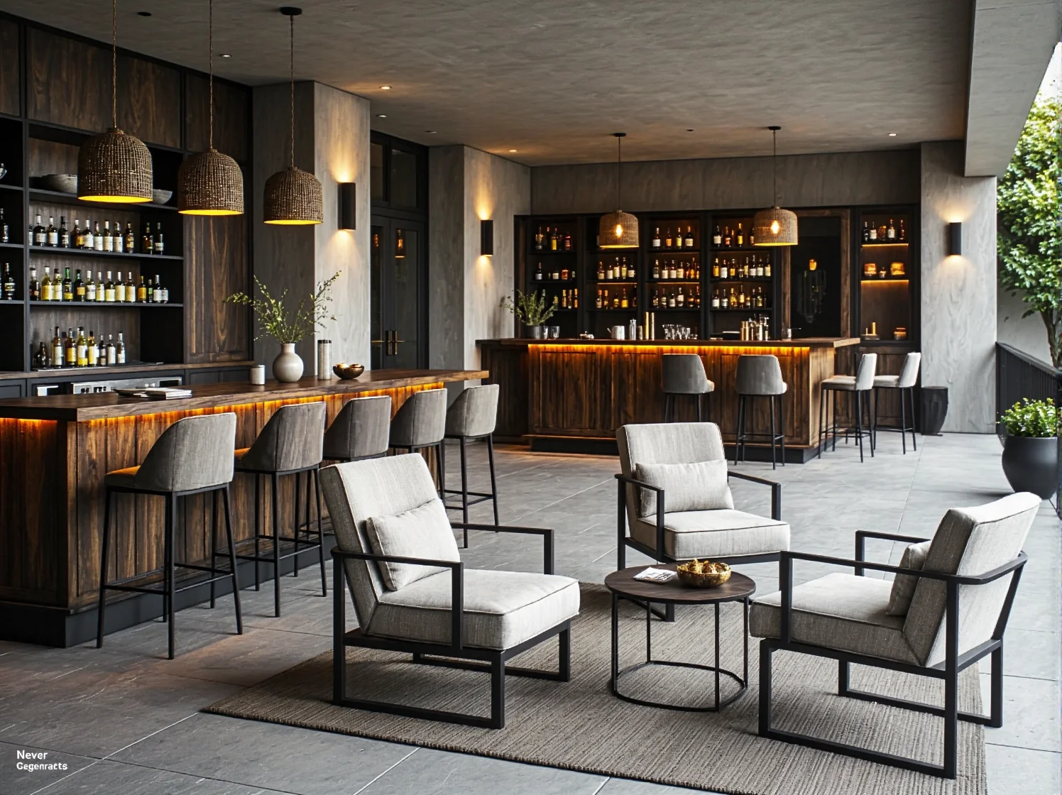 Geometryczne wzory i luksusowe dodatki na tarasie inspirowanym stylem Gatsby.