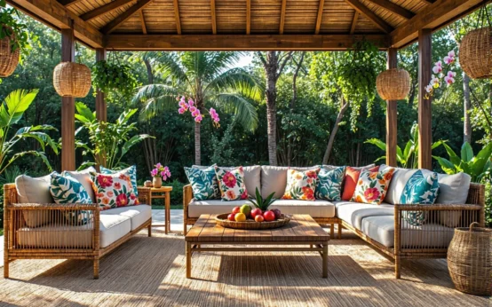 Zestaw mebli ogrodowych rattanowych z sofą i fotelami