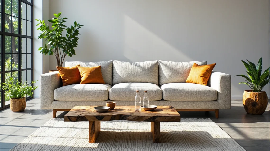 Stolik kawowy z drewna z odzysku na drewnianych nogach