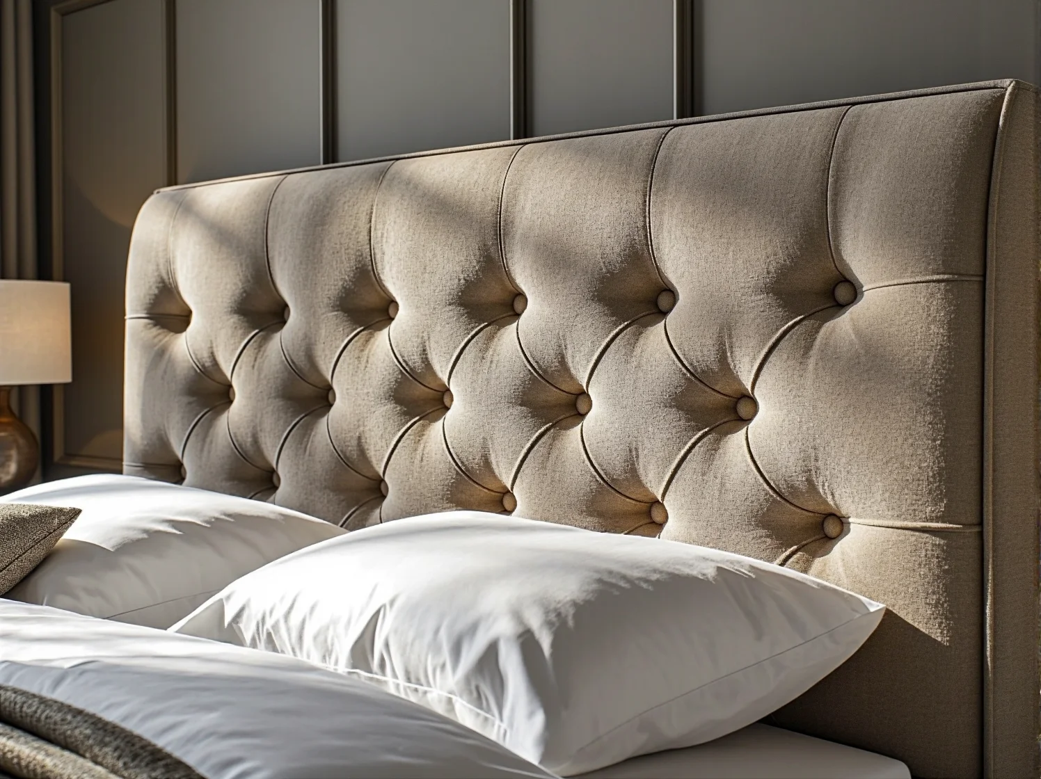 Miękkie tapicerowane boki łóżka kontynentalnego zapewniające bezpieczeństwo.