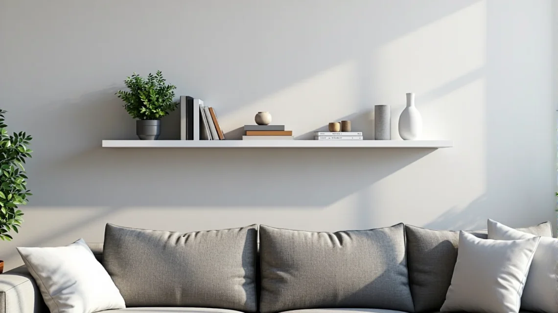 Minimalistyczna biała półka ścienna z ukrytym mocowaniem