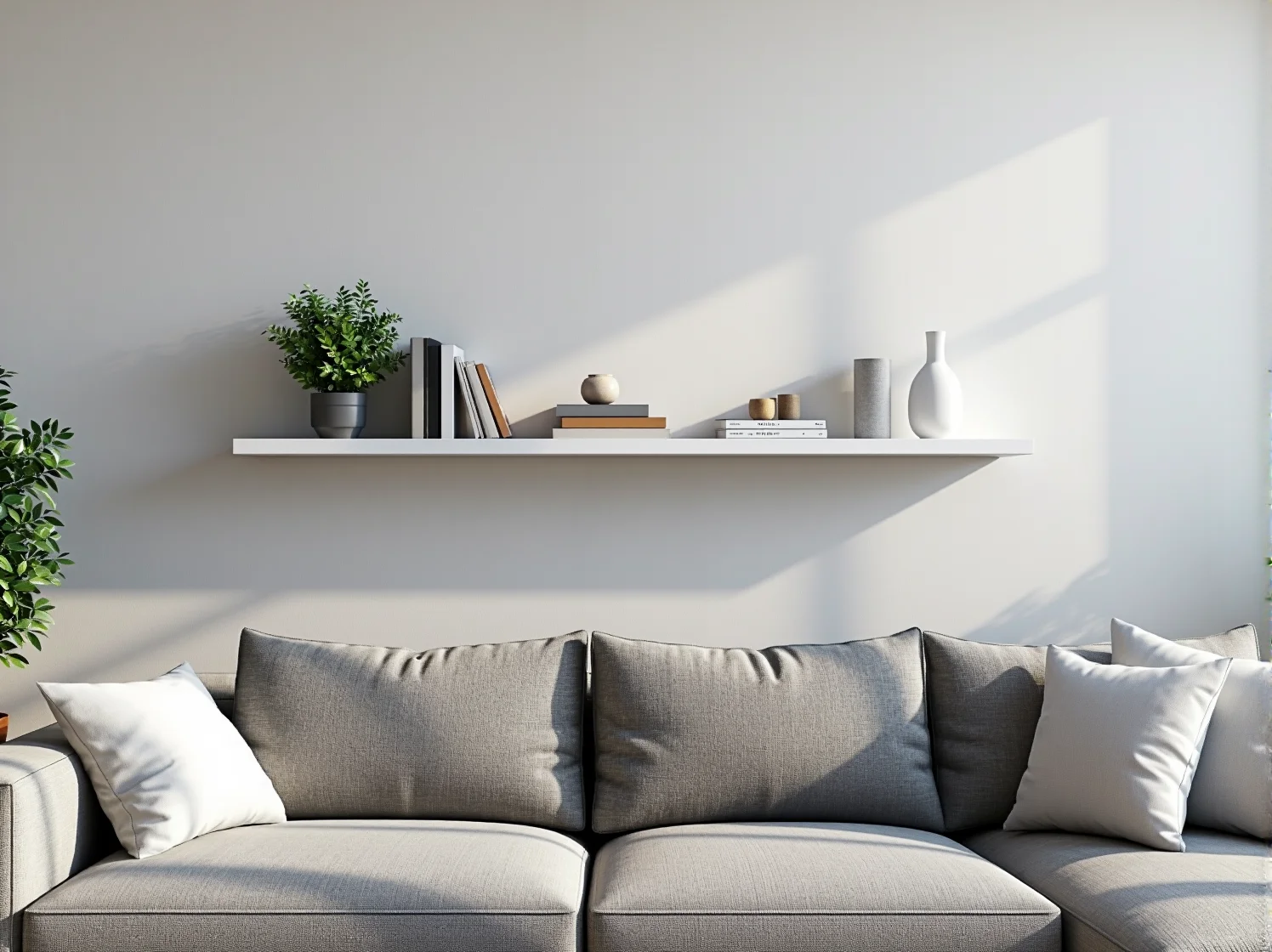 Minimalistyczna biała półka ścienna z ukrytym mocowaniem