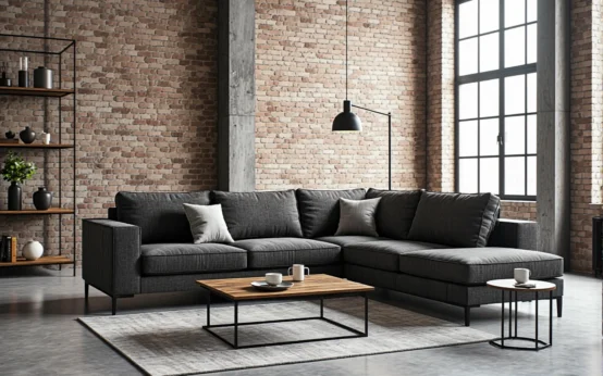 Narożnik tapicerowany grafitowy na metalowych nóżkach w stylu loft