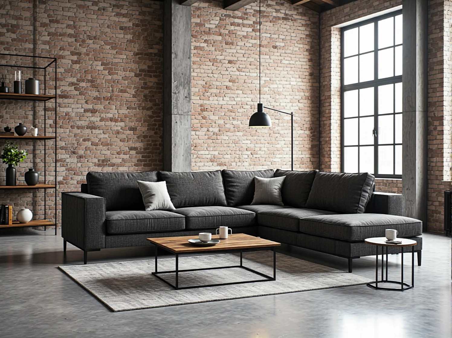 Narożnik tapicerowany grafitowy na metalowych nóżkach w stylu loft