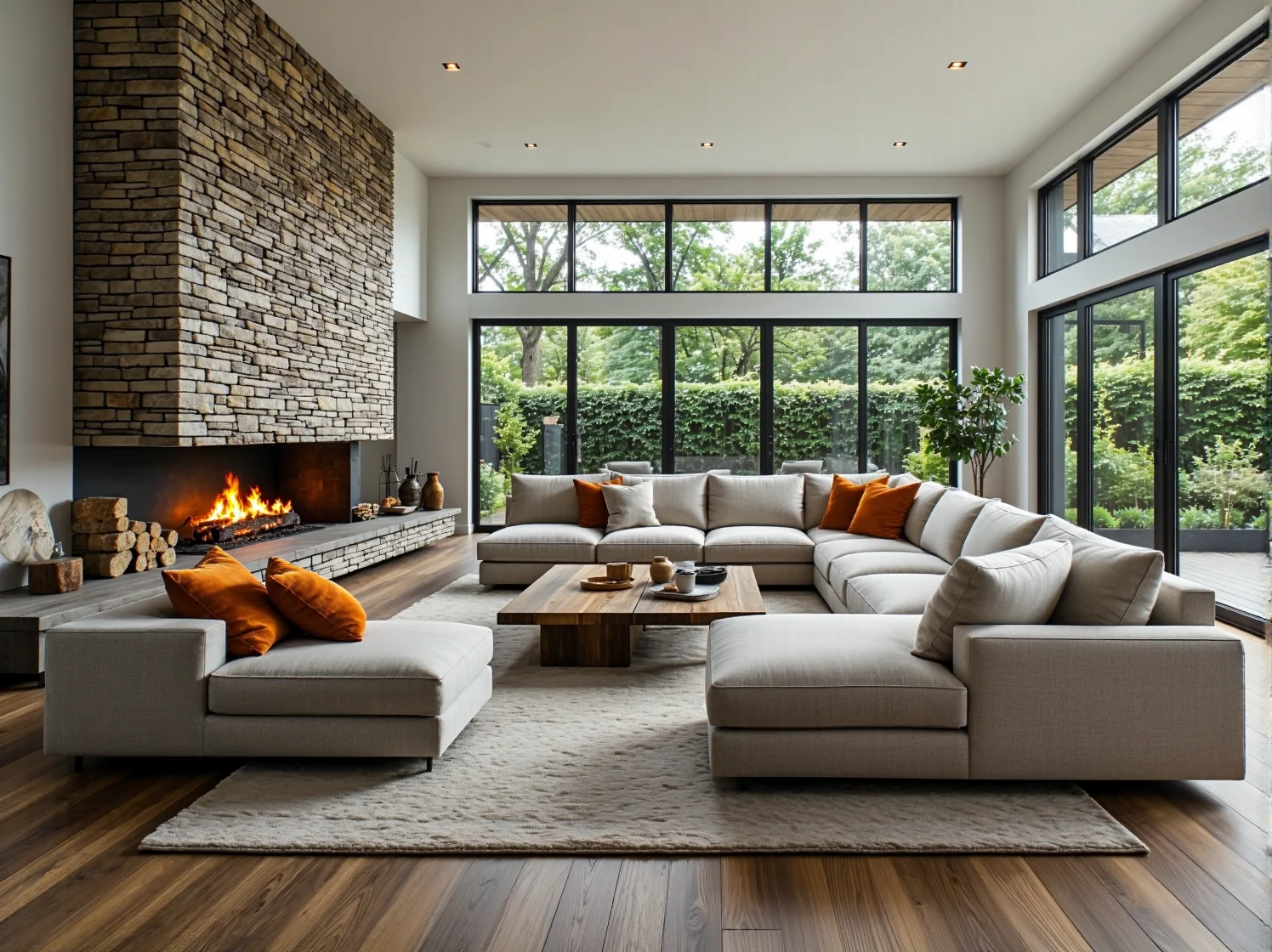 Duży narożnik w kształcie litery U tapicerowany beżowy z poduszkami