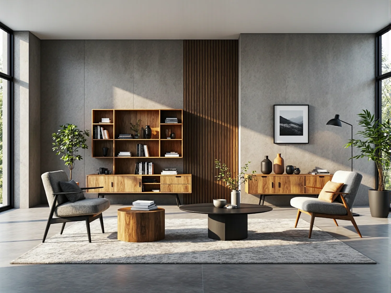 Regał drewniany dąb craft z otwartymi półkami i szafką