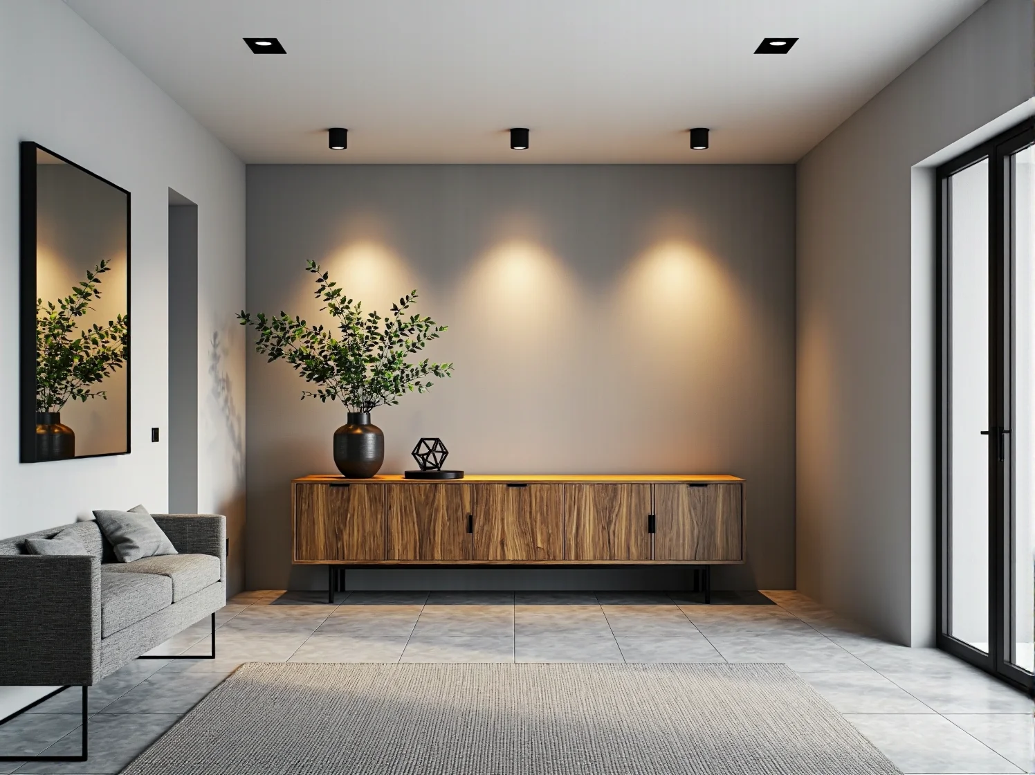 Niska komoda drewniana orzech na czarnych metalowych nóżkach