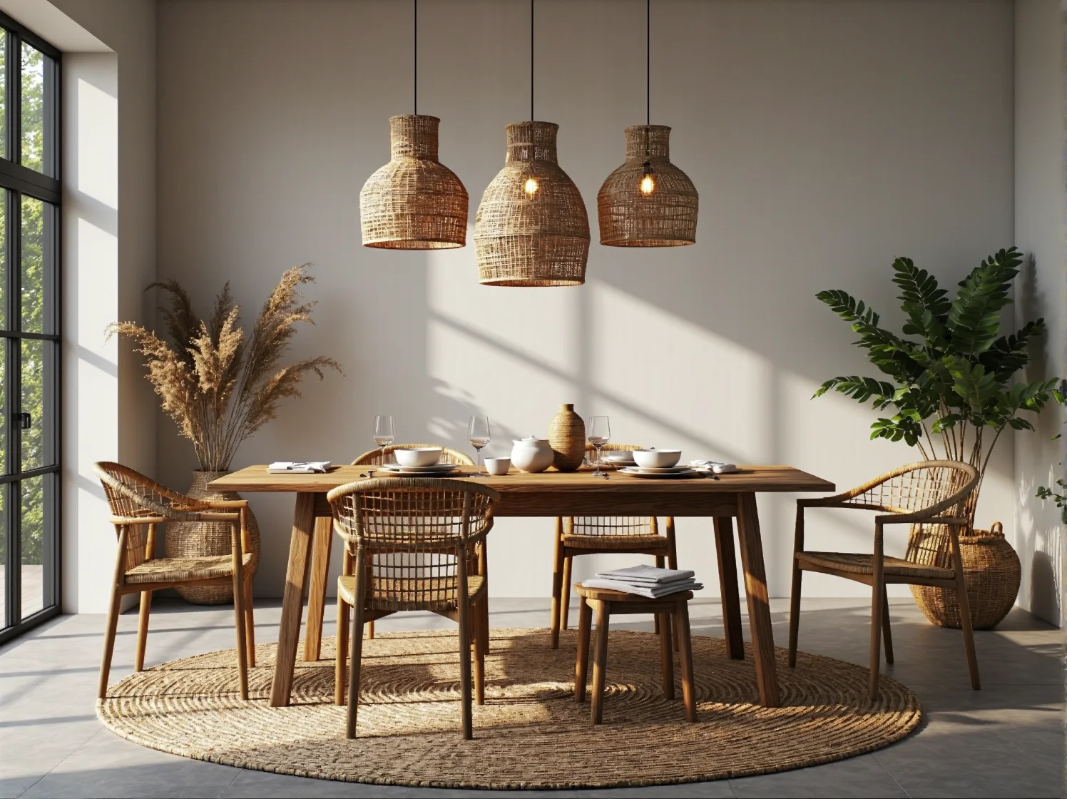 Oświetlenie punktowe podkreślające zielone rośliny doniczkowe w salonie.