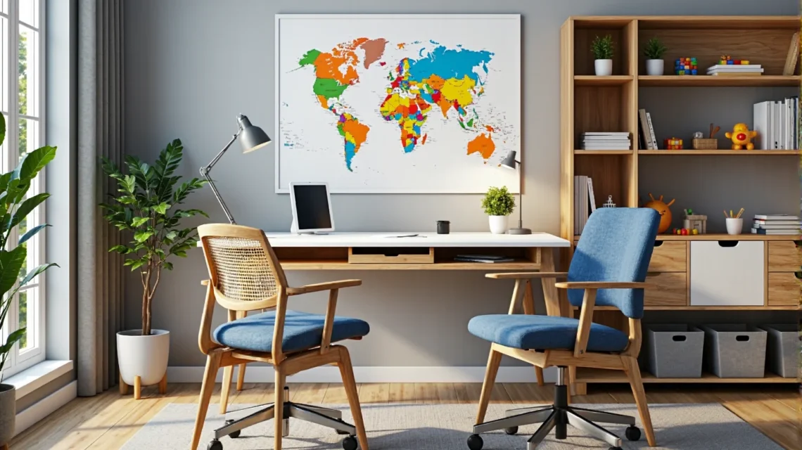 Biurko dziecięce dąb z białym blatem i szufladami