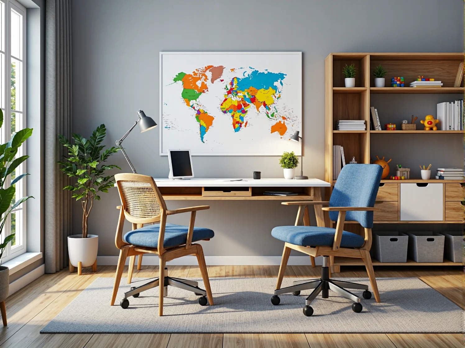 Biurko dziecięce dąb z białym blatem i szufladami