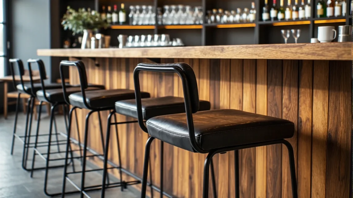 Hokery barowe czarne z tapicerowanym siedziskiem na metalowej ramie