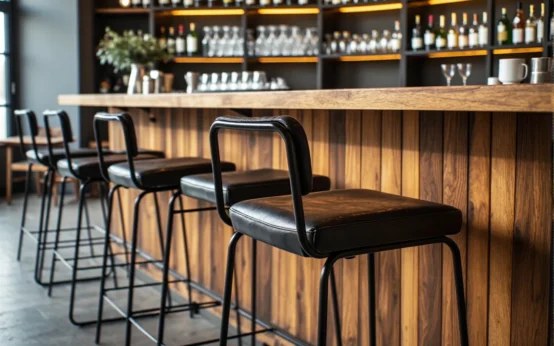 Hokery barowe czarne z tapicerowanym siedziskiem na metalowej ramie