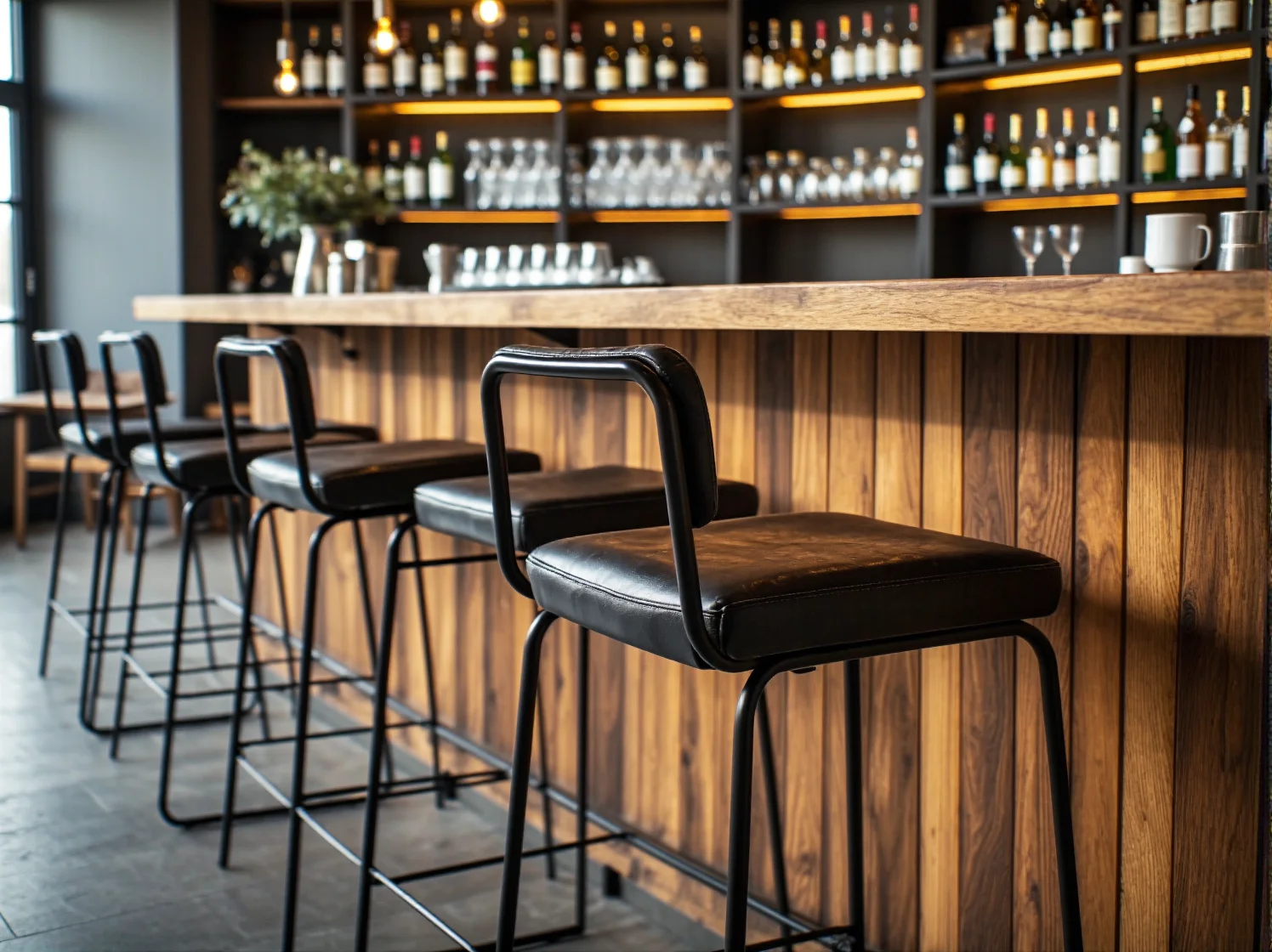 Hokery barowe czarne z tapicerowanym siedziskiem na metalowej ramie