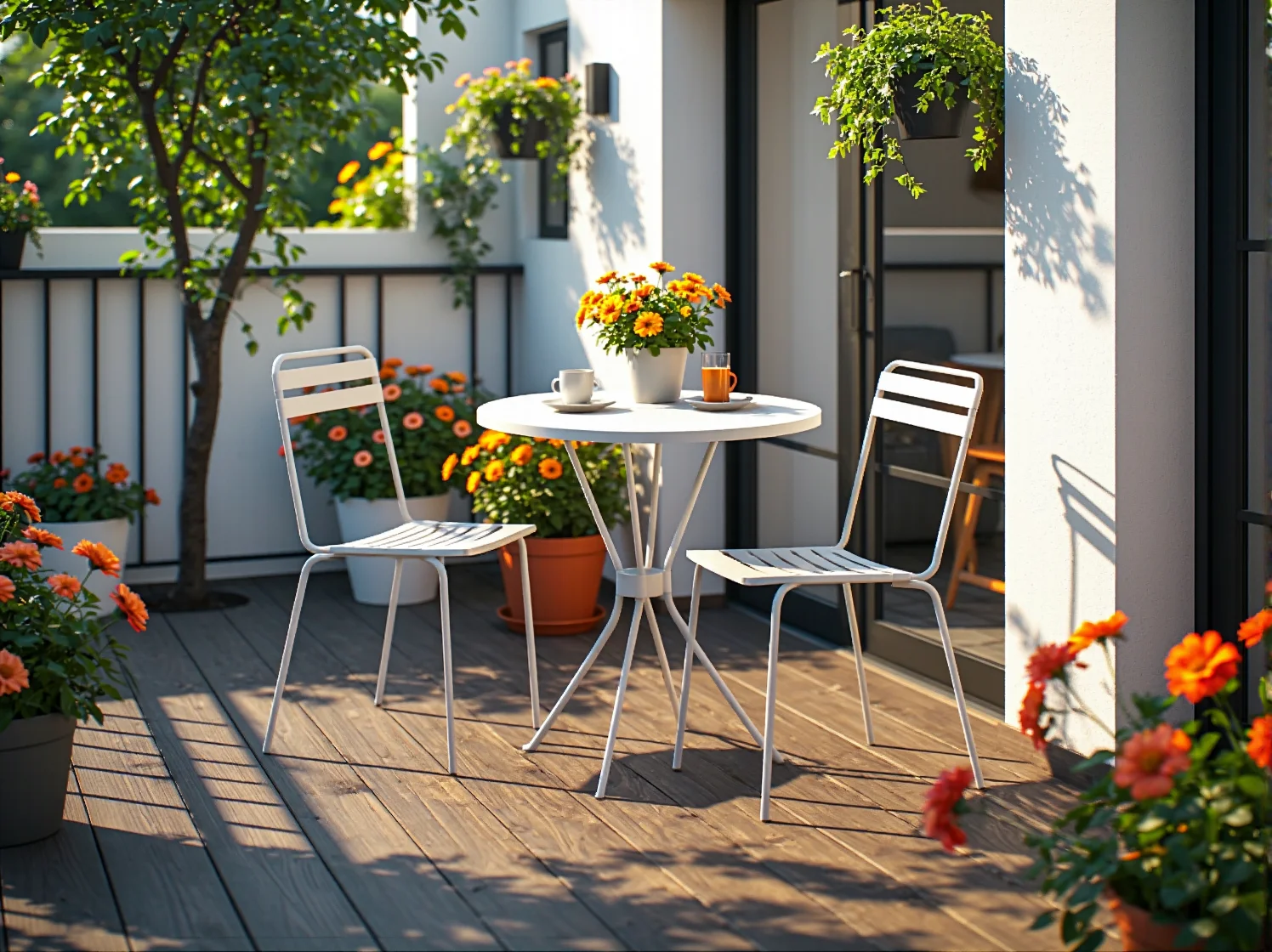 Romantyczny kącik w ogrodzie z kutą ławką metalową i ozdobnymi poduszkami