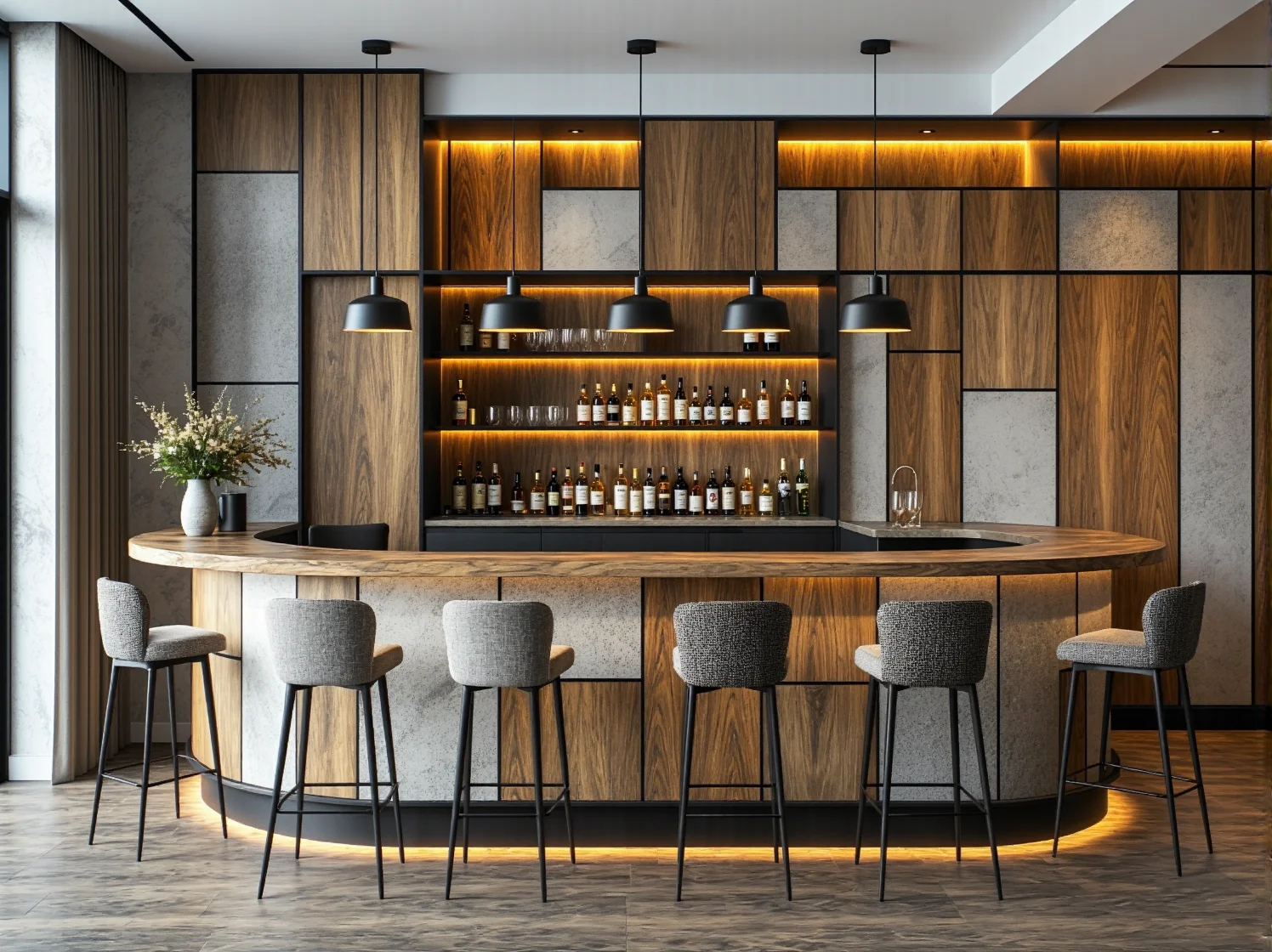 Zestawy wypoczynkowe modułowe w strefie relaksu, trwałe i łatwe w czyszczeniu.